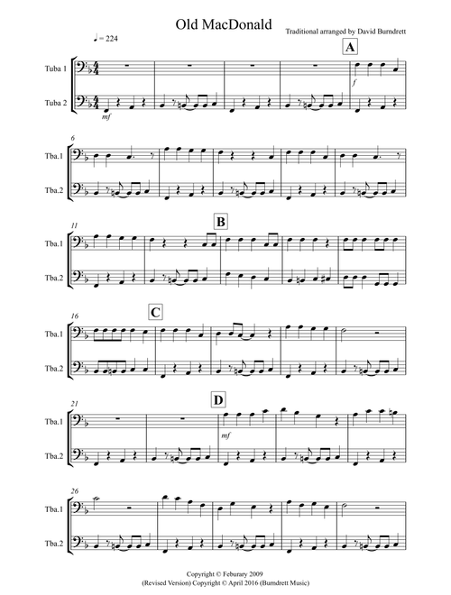 Old MacDonald! for Tuba Duet (Arr. David Burndrett) - Traditional (Tuba Solo)