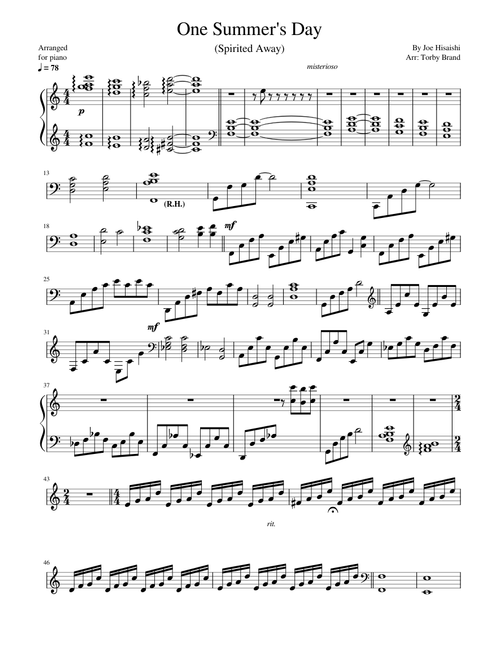 One Summers Day Spirited Away - Piano Acompañamiento