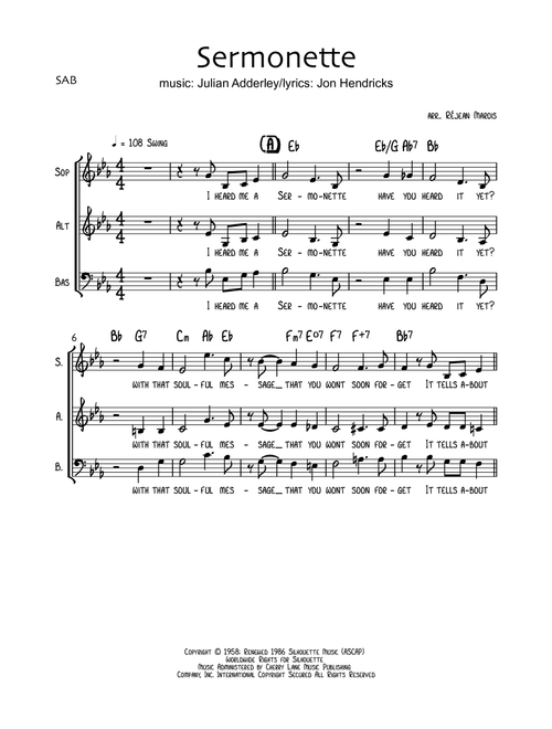 Sermonette (Arr. Réjean Marois) - Jon Hendricks, Julian Adderley (Choral, SAB)