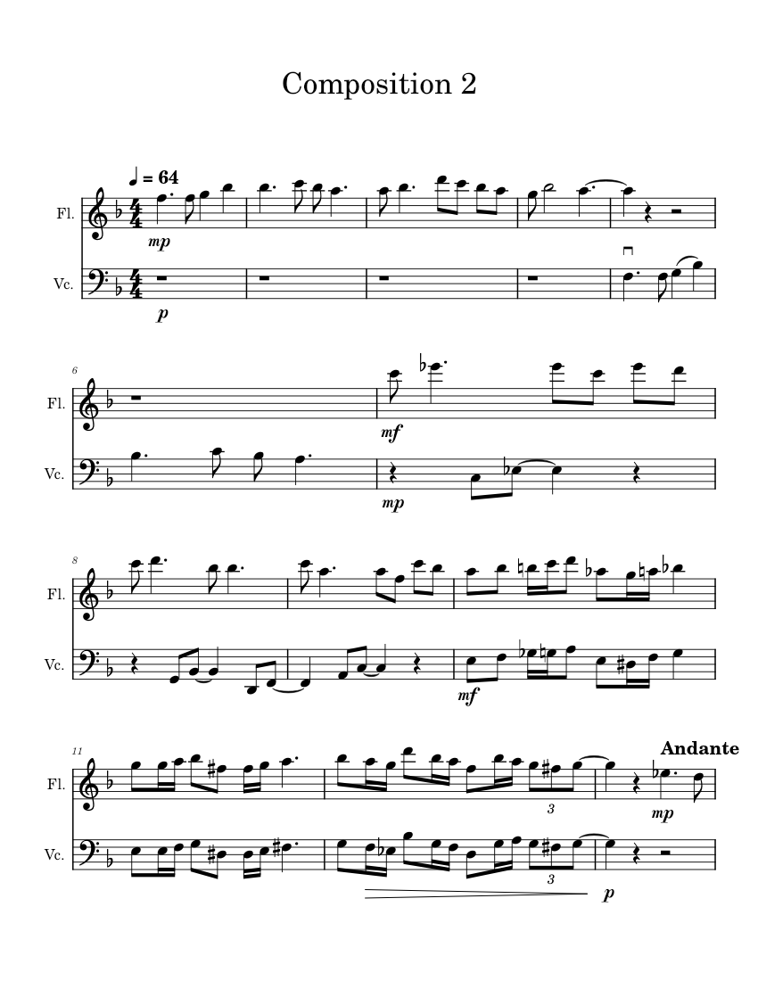 Composition 2 Sheet music for Flute, Cello (Woodwind Duet) | Musescore.com