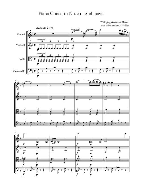 Piano Concerto No. 21 - 2nd movement (Arr. James Widden) (String Quartet)