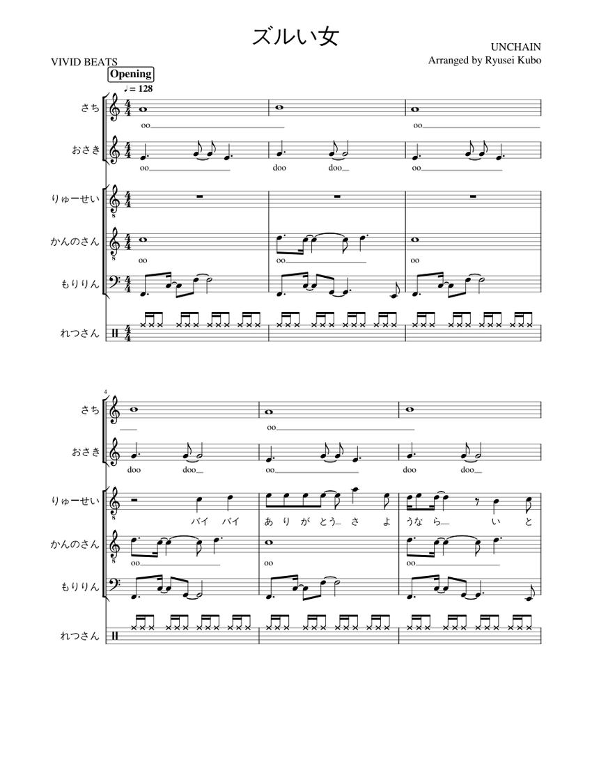 X シングルズ楽譜 ズルい女完成 Sheet Music for Piano, Drum group (Mixed