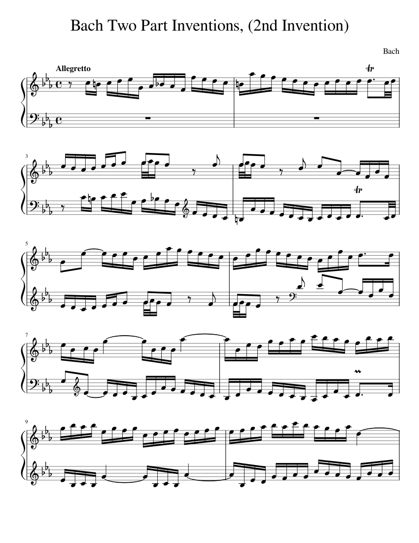Bach Two Part Inventions (Invention 2) Sheet Music for Piano (Solo ...