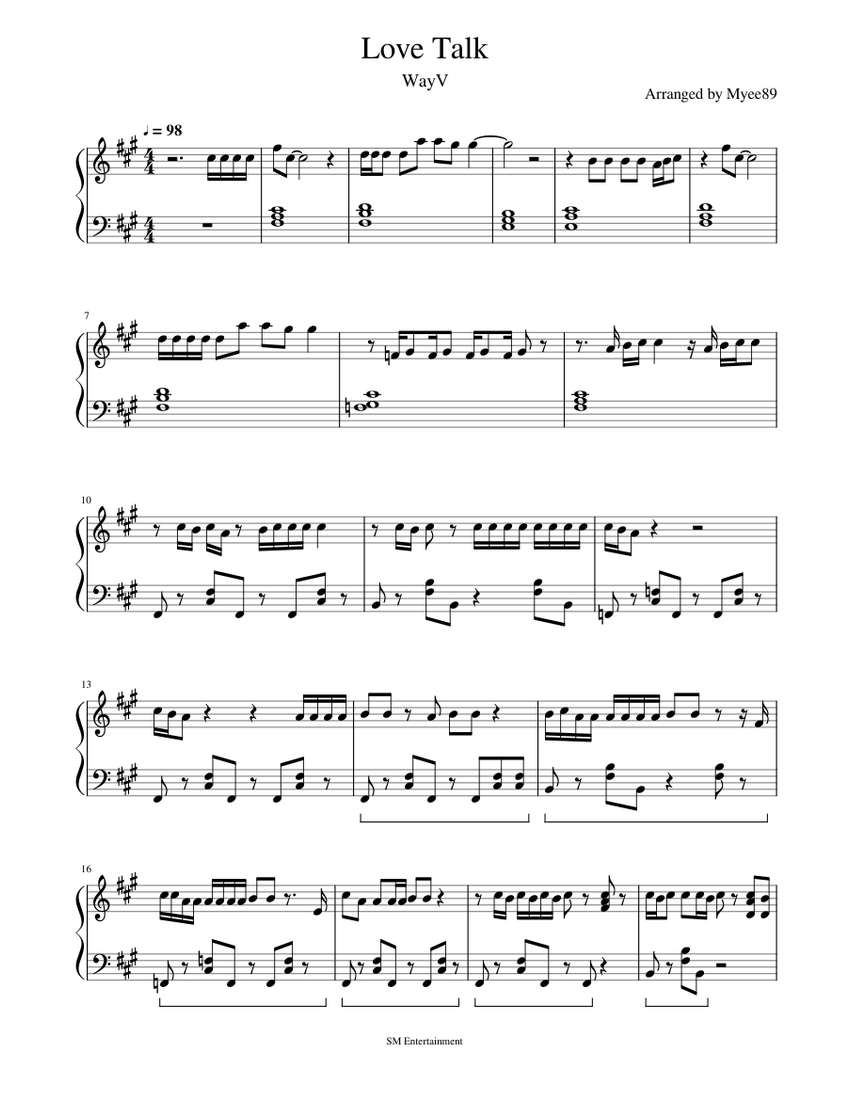 WayV (威神V) - Love Talk (秘語) Sheet Music for Piano (Solo