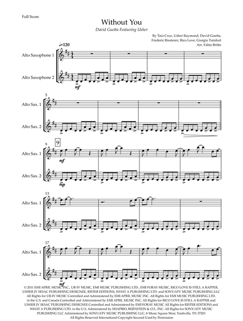Without You (Arr. Fabio Britto) - David Guetta Featuring Usher (Alto Saxophone Duet)