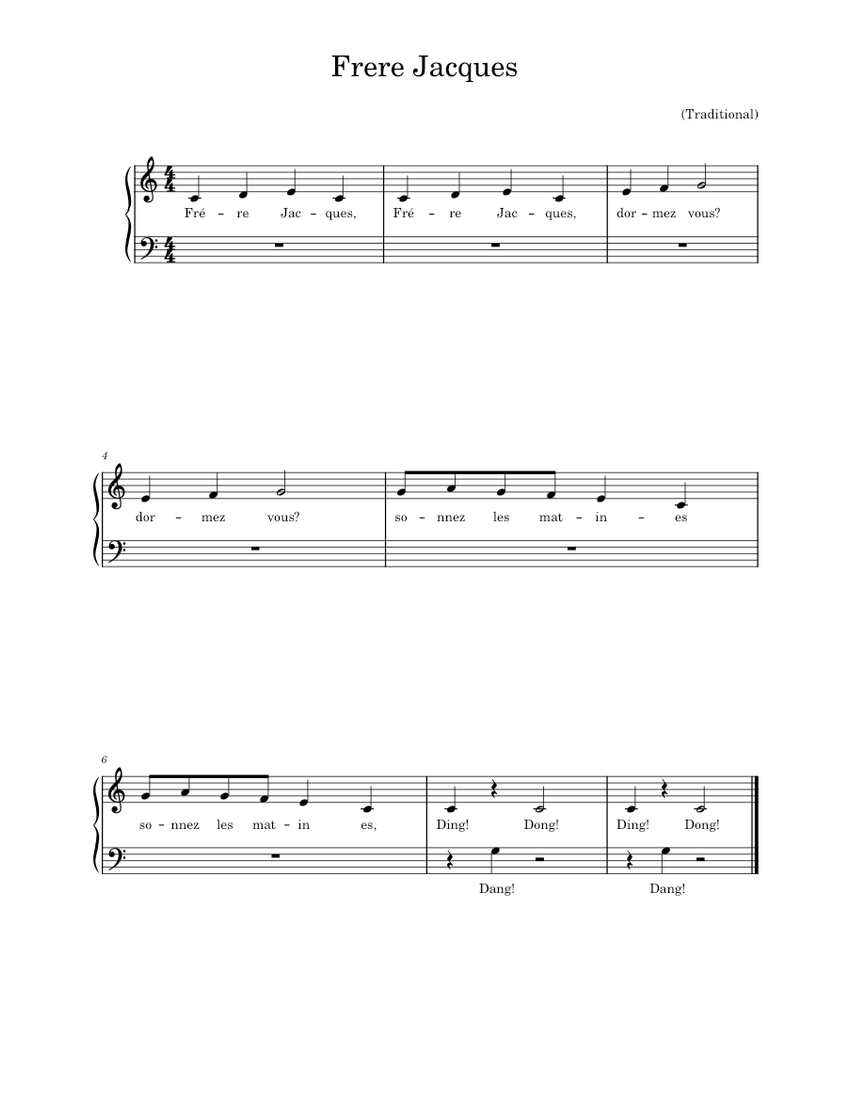 Frere jacques – Misc Traditional Easy Piano for beginners Sheet Music ...
