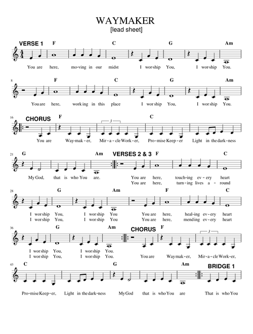 WAYMAKER (lead sheet; easy key)