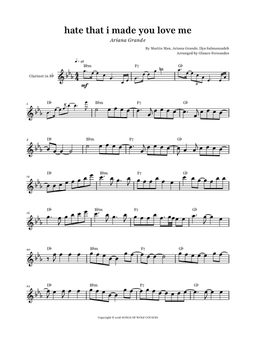 Hate That I Made You Love Me (Arr. Glauco Fernandes) - Ariana Grande, Martin Max, Ilya Salmanzadeh (Clarinet Solo)