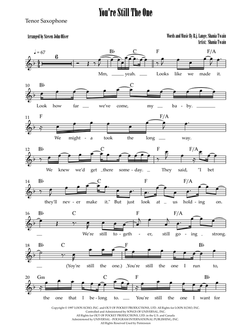 You're Still The One (Arr. Steven John Oliver) - Shania Twain (Tenor Sax Solo)