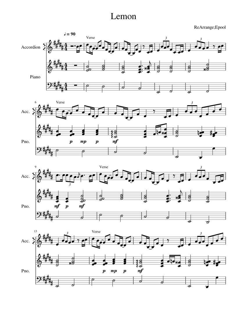 Lemon Sheet music for Piano, Accordion (Mixed Duet) | Musescore.com