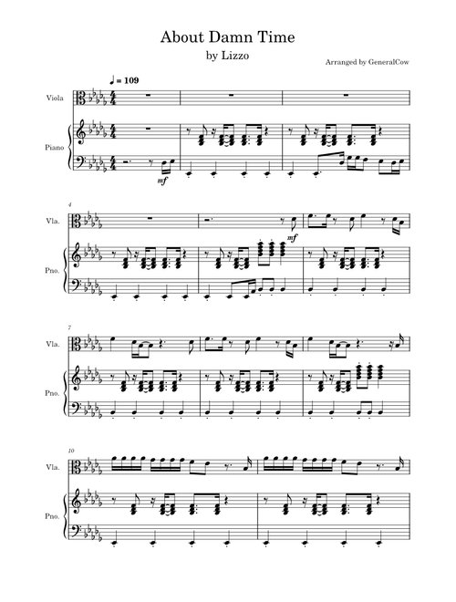 About Damn Time – Lizzo (Viola Solo w/ Piano Accompaniment)