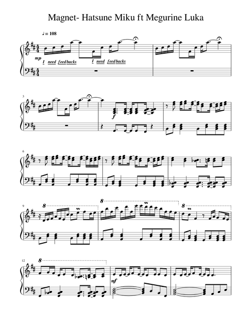 Magnet- Miku ft Luka 2 HANDED PIANO VER (finished!)