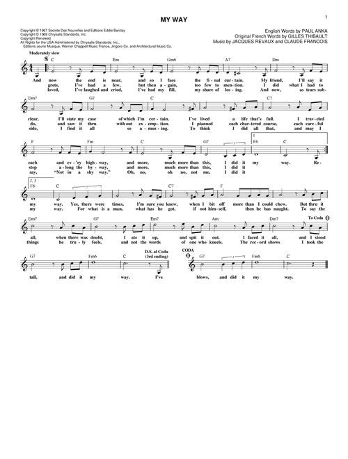 My Way - Frank Sinatra, Elvis Presley (Lead Sheet - Fake Book)