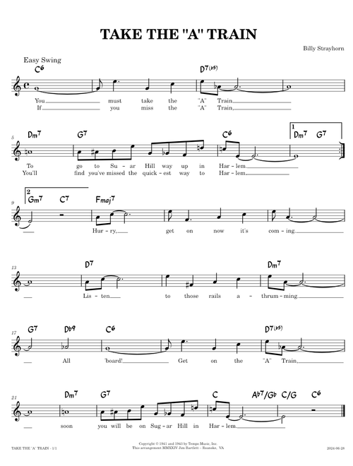 Take The "A" Train  [lead sheet] - Billy Strayhorn