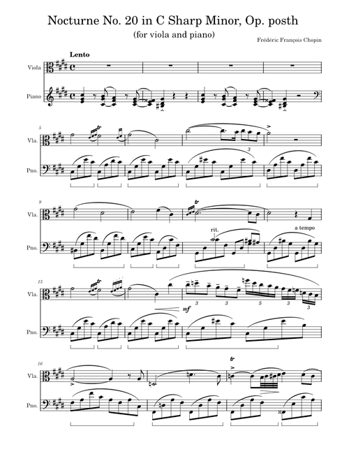 Viola - Nocturne No. 20 in C Sharp Minor – Frédéric Chopin
