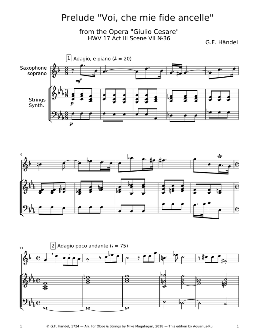 Handel «Voi che mie fide ancelle» from "Giulio Cesare" for Sax