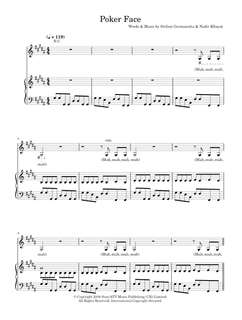 Poker Face - Lady Gaga (Piano-Vocal-Guitar (Piano Accompaniment))