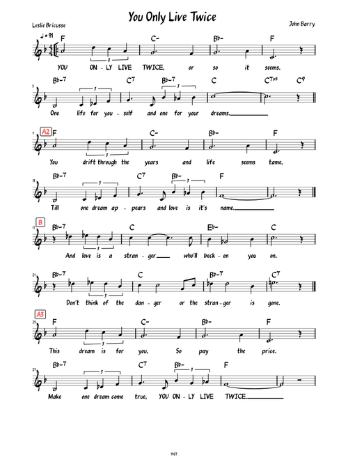 You Only Live Twice (Lead sheet with lyrics )