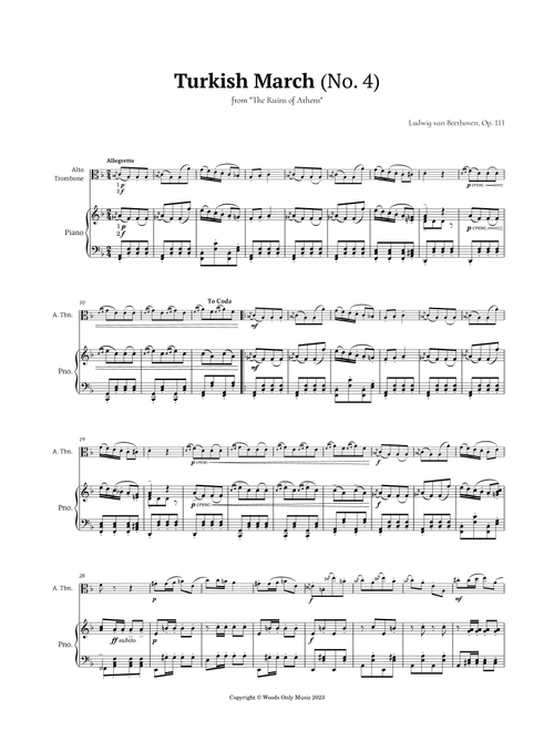 Turkish March by Beethoven for Alto Trombone and Piano (Arr. Ander) (Trombone and Piano)