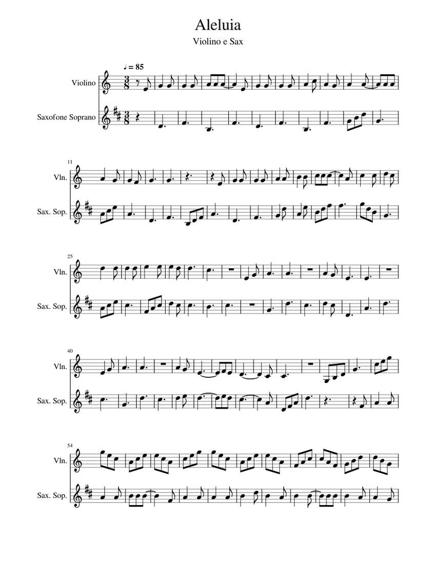 Aleluia Violino e Sax (hallelujah) Sheet music for Violin, Saxophone