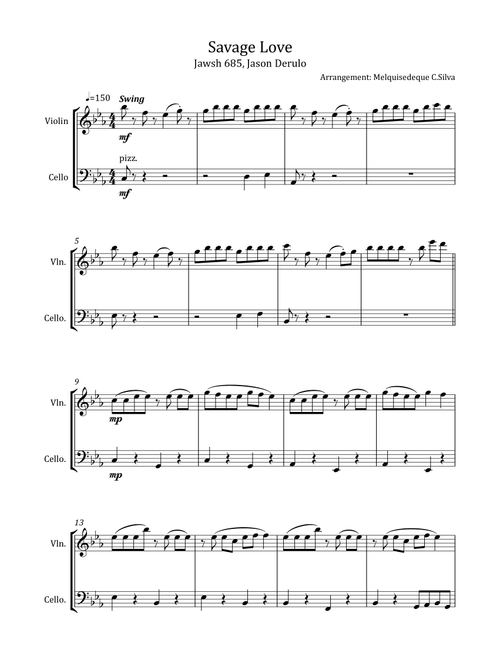 Savage Love (Arr. Melquisedeque C.Silva) - Jason Derulo & Jawsh 685 (Instrumental Duet)