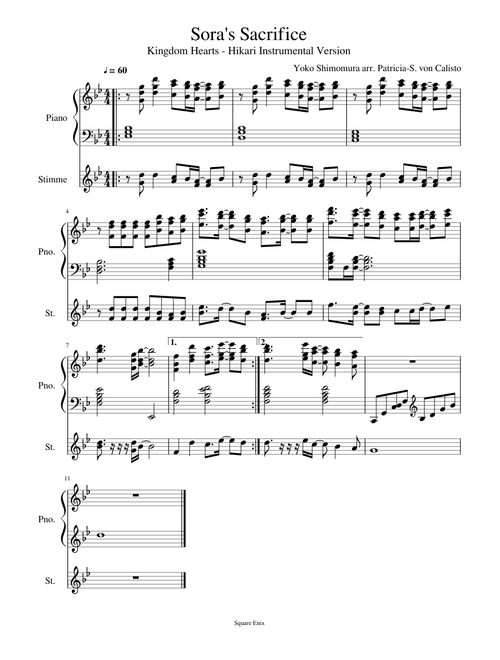 Kingdom Hearts - Sora's Sacrifice (Hikari Instrumental) Piano