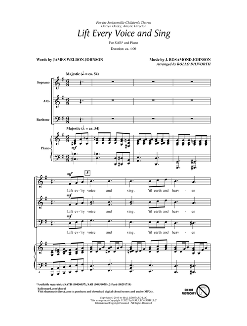 Lift Every Voice And Sing (arr. Rollo Dilworth) - James Weldon Johnson (Choral, SAB)