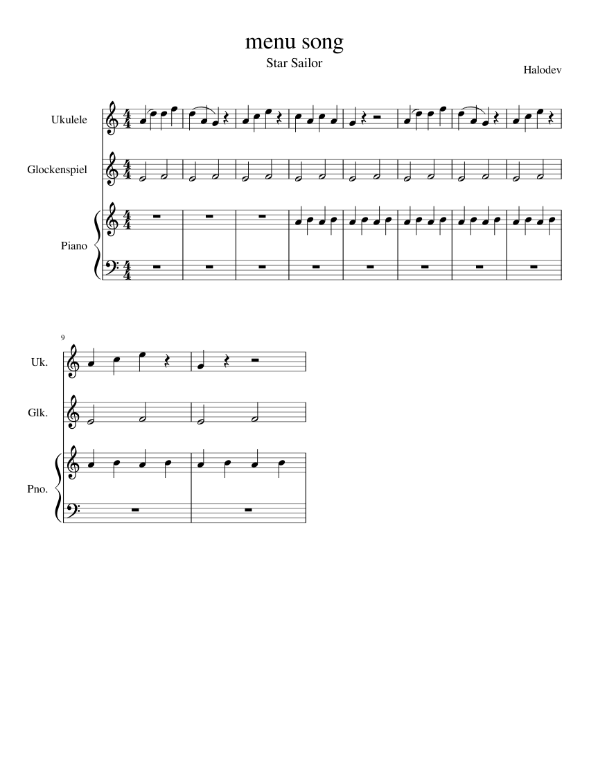 menu song Sheet Music for Piano, Glockenspiel, Ukulele (Mixed Trio ...