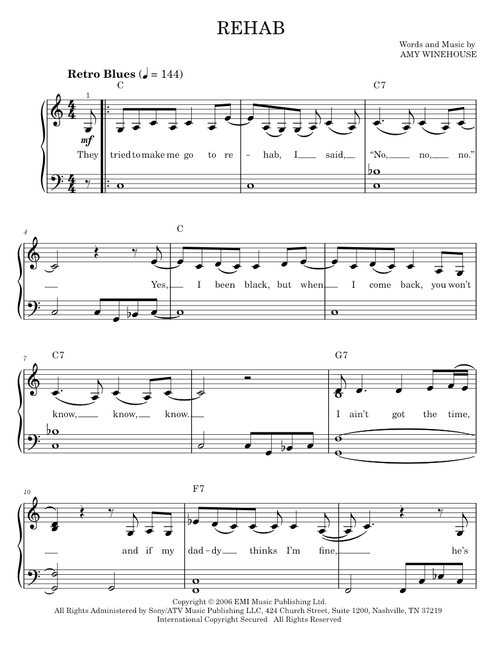 Rehab - Amy Winehouse (Easy Piano)