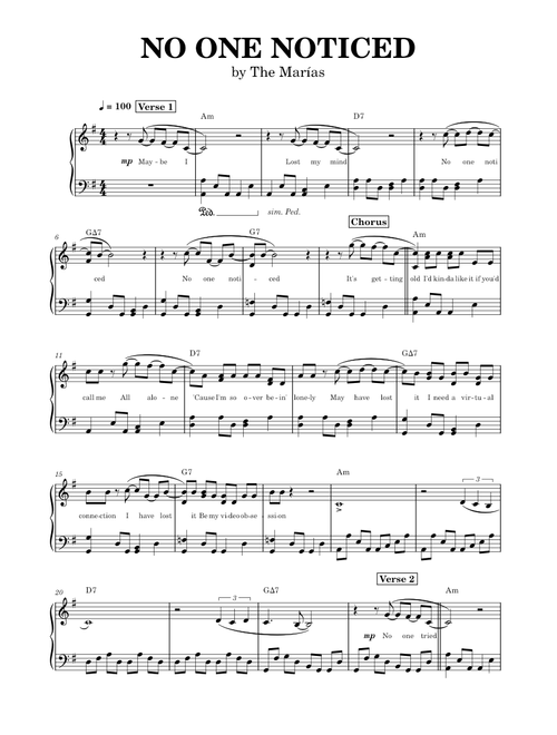 No One Noticed - The Marías sheet music arranged by lord.arranger for Solo