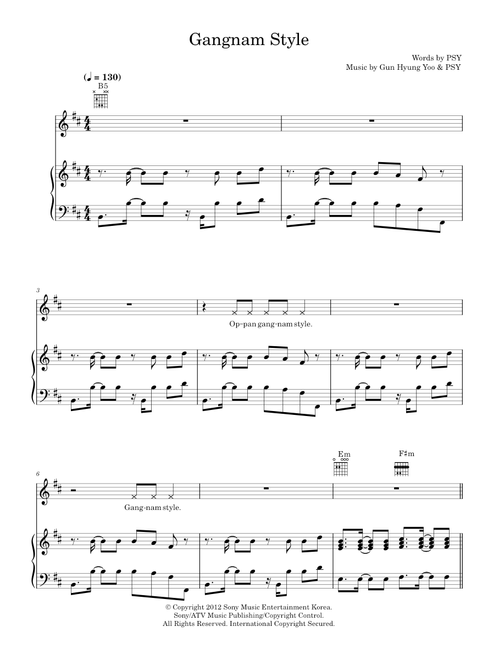 Gangnam style - PSY (Piano-Vocal-Guitar (Piano Accompaniment))