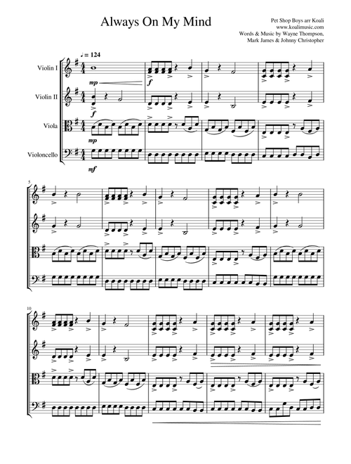 Always On My Mind (Arr. KoaliMusic) - The Pet Shop Boys (String Quartet)