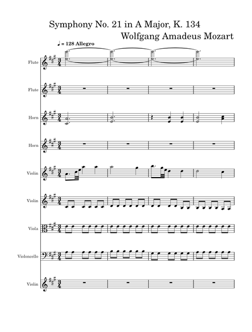 Symphony No. 21 in A Major, K. 134, Wolfgang Amadeus Mozart