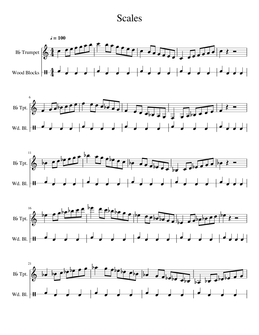 Major Scales (2 Octaves) Sheet music for Trumpet in bflat, Woodblock