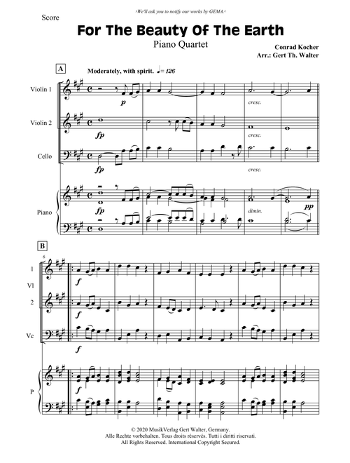 For The Beauty Of The Earth (Arr. Gert Th. Walter) - Conrad Kocher (String Ensemble)