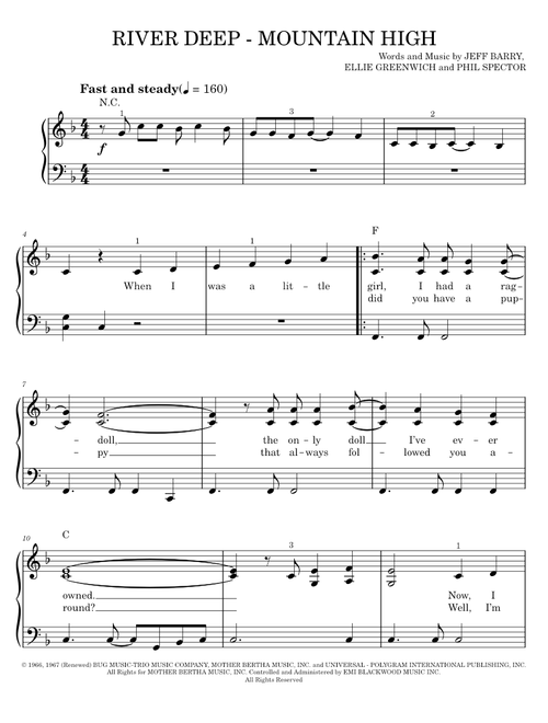 River Deep - Mountain High - Celine Dion, Glee TV Series, Glee Cast, Tina Turner (Easy Piano)