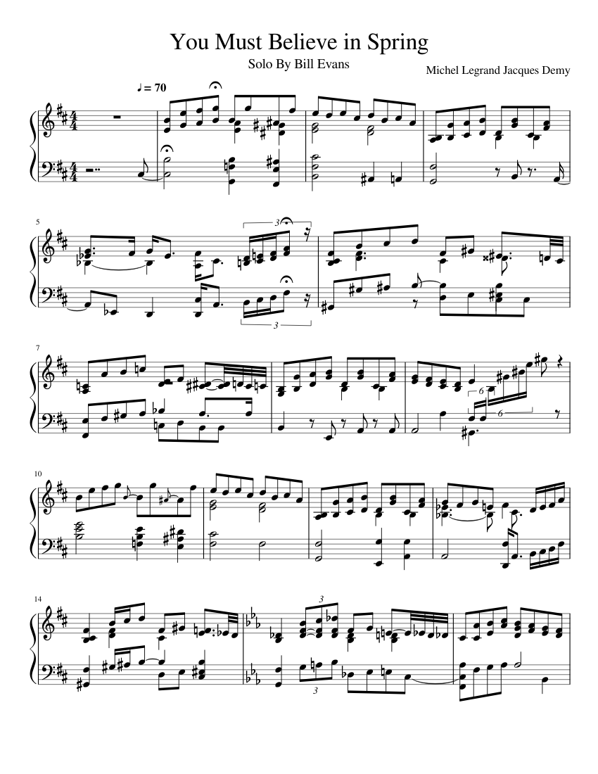 You Must Believe in Spring Bill Evans Sheet Music for Piano (Solo