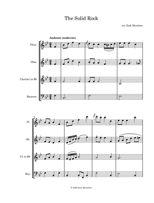 The Solid Rock (flute, oboe, clarinet, bassoon) (Arr. Zack Macomber) (Woodwind Ensemble)