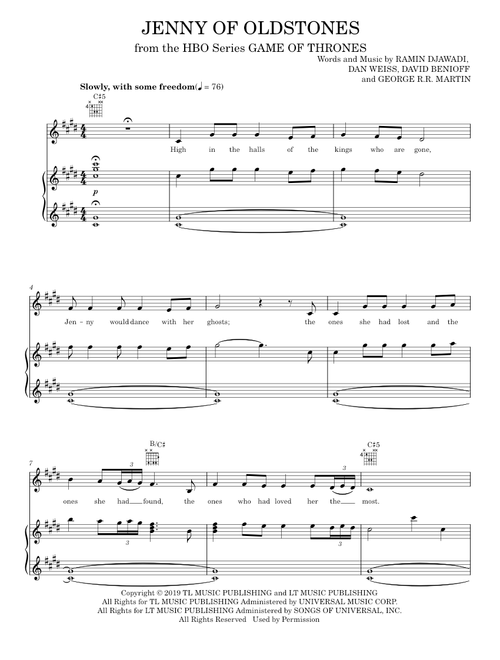 Jenny Of Oldstones (from Game of Thrones) - Florence + The Machine, Florence And The Machine (Piano-Vocal-Guitar)
