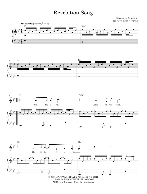 Revelation song - Jennie Lee Riddle (Piano Vocal)