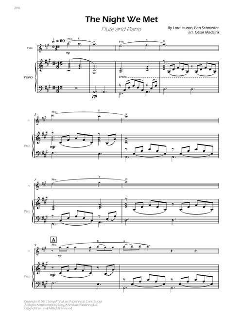 The Night We Met (Arr. César Madeira) - Lord Huron (Flute and Piano)