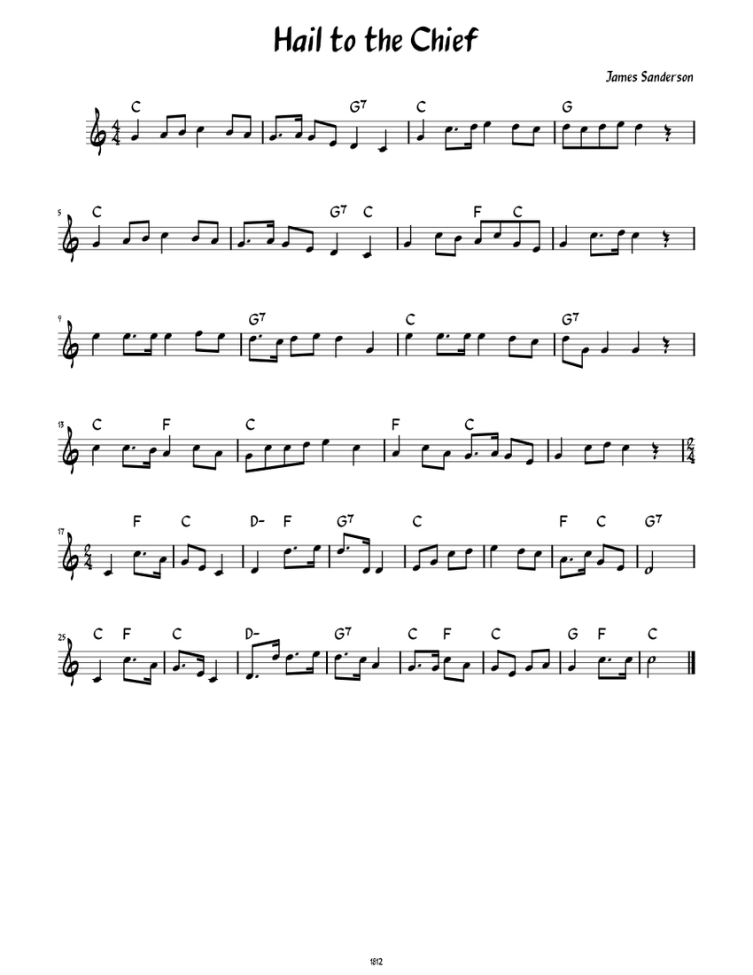 Hail to the Chief (Lead sheet ) Sheet Music for Piano (Solo) Easy