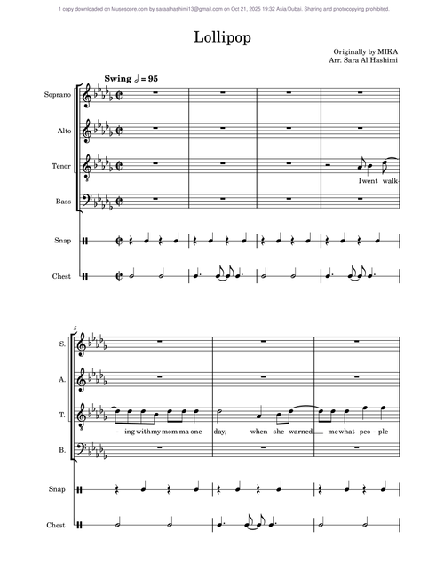 Lollipop (Arr. Sara Al Hashimi) - Mika (Choral, SATB)