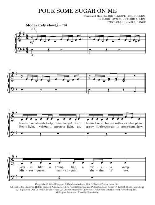Pour some sugar on me - Def Leppard (Easy Piano)