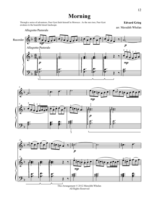 Classical Duets for Recorder & Piano: Morning (Arr. Meredith Whelan) - Edvard Grieg (Instrumental Duet)