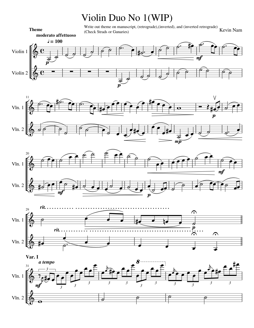 Violin Duo No 1 Sheet Music for Violin (String Duet) | MuseScore.com