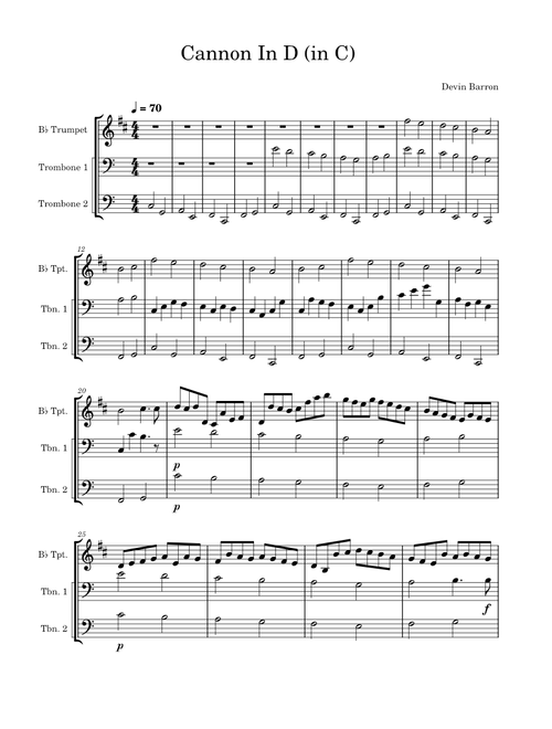 Cannon In D (in C) trumpet and trombone trio