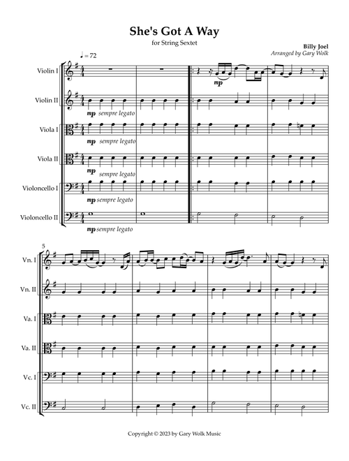 She's Got A Way (Arr. Gary Wolk) - Billy Joel (String Ensemble)