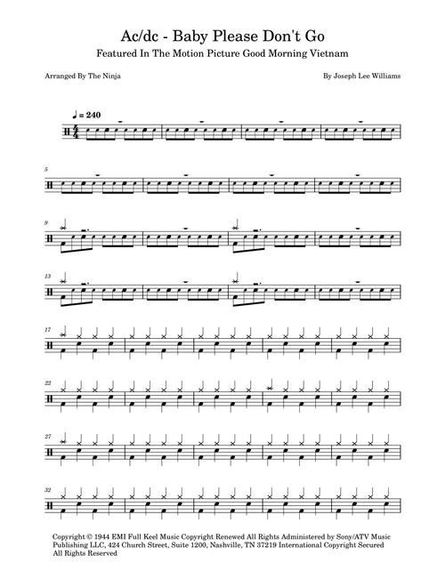 Baby Please Don't Go (Arr. The Ninja) - AC/DC (Drums)