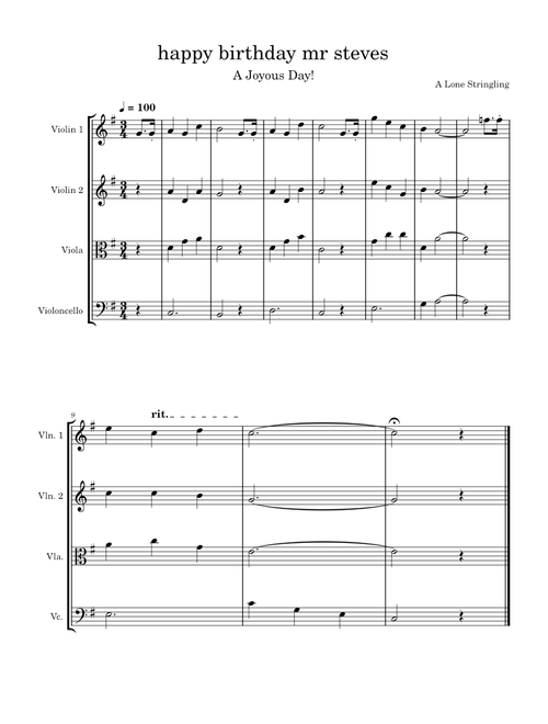 Happy Birthday for String Quartet